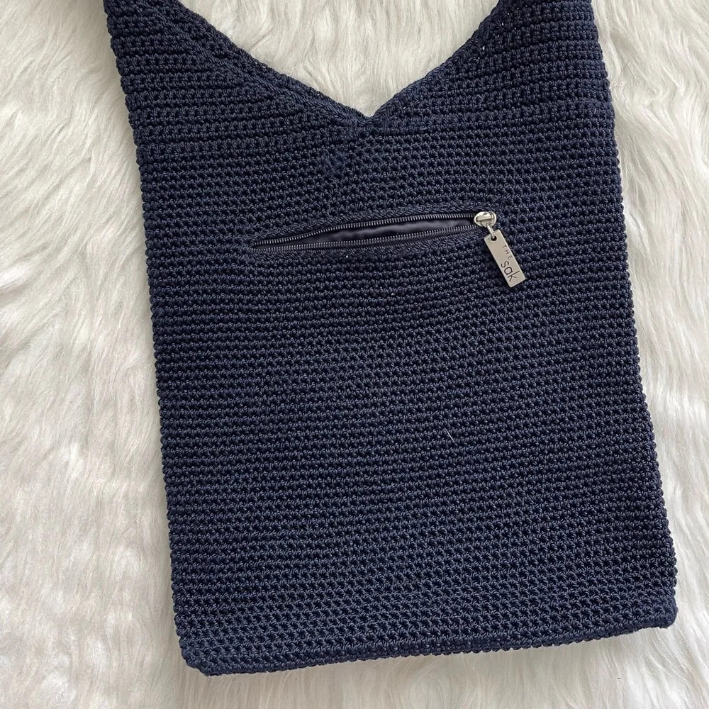 The Sack Knit Crochet Fabric Bohemian Shoulder Black Medium Size Bag